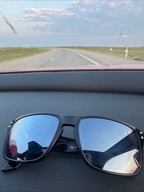 Men's Oakley Black Sunglasses with Blue Mirrored Lenses